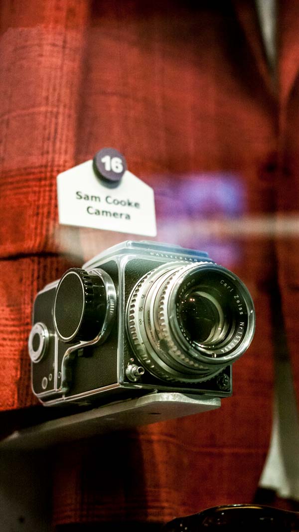 a close up of a camera used by sam cooke at the rock and roll hall of fame